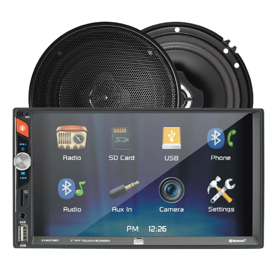 Dual Electronics 7" LED Touch Screen Double Din Car Stereo with Bluetooth and (2) 6.5" 2-Way Speakers