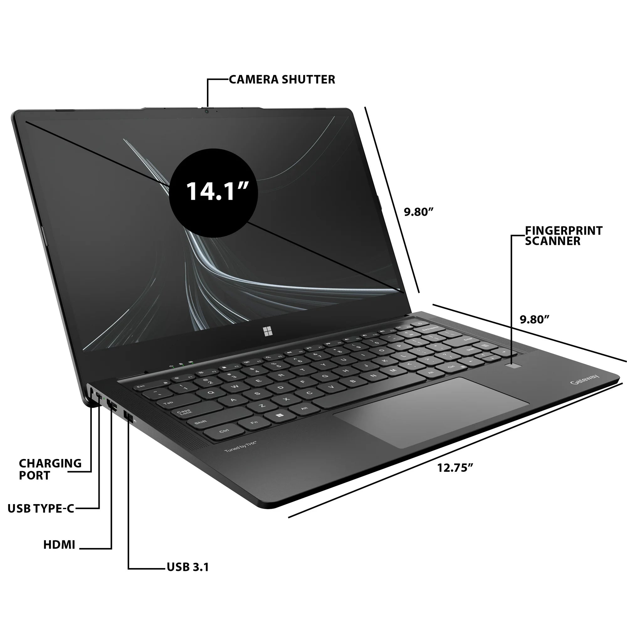 Gateway 14.1" Ultra Slim Notebook, FHD Touchscreen, Intel Core i5-1235U, 8GB RAM, 512GB SSD, Fingerprint Scanner, Tuned by THX Audio, 2MP Camera, HDMI, Windows 11, Black