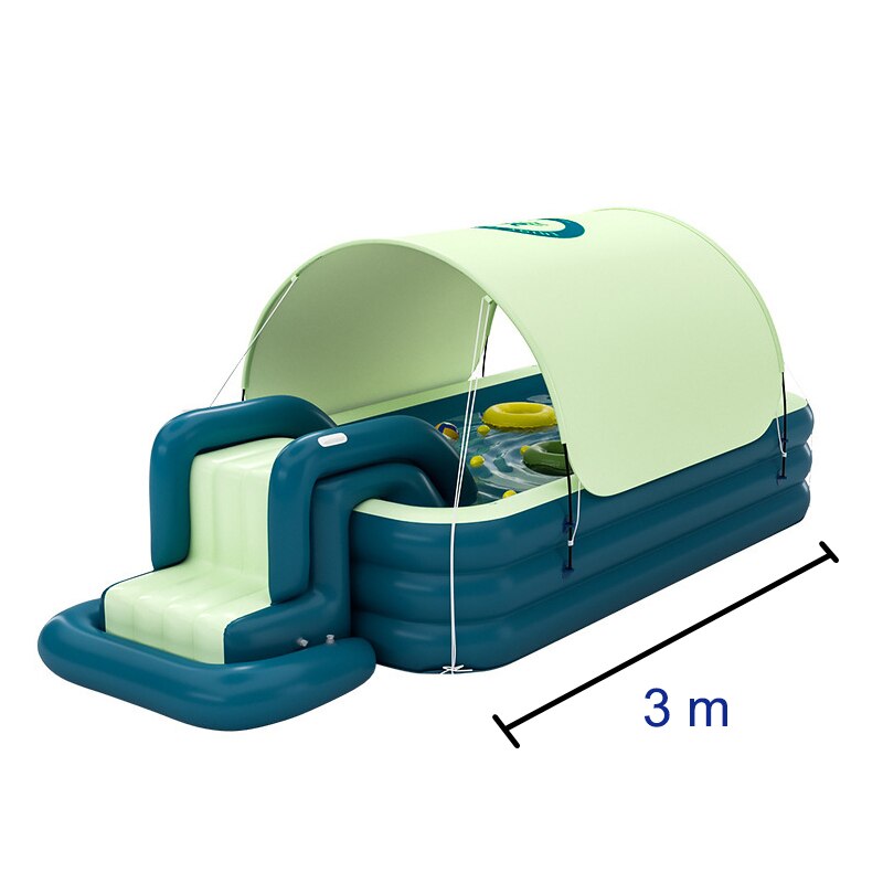 PVC Inflatable Swimming Pool Wireless Safe Automatic Air Inflation Pools with Slide and Sunshade for Outdoor 2-6 Person Pools