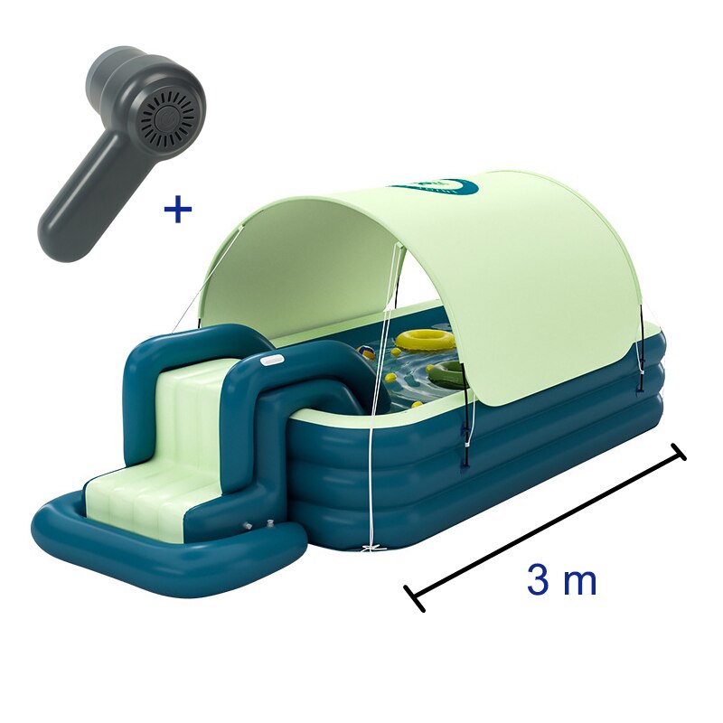 PVC Inflatable Swimming Pool Wireless Safe Automatic Air Inflation Pools with Slide and Sunshade for Outdoor 2-6 Person Pools