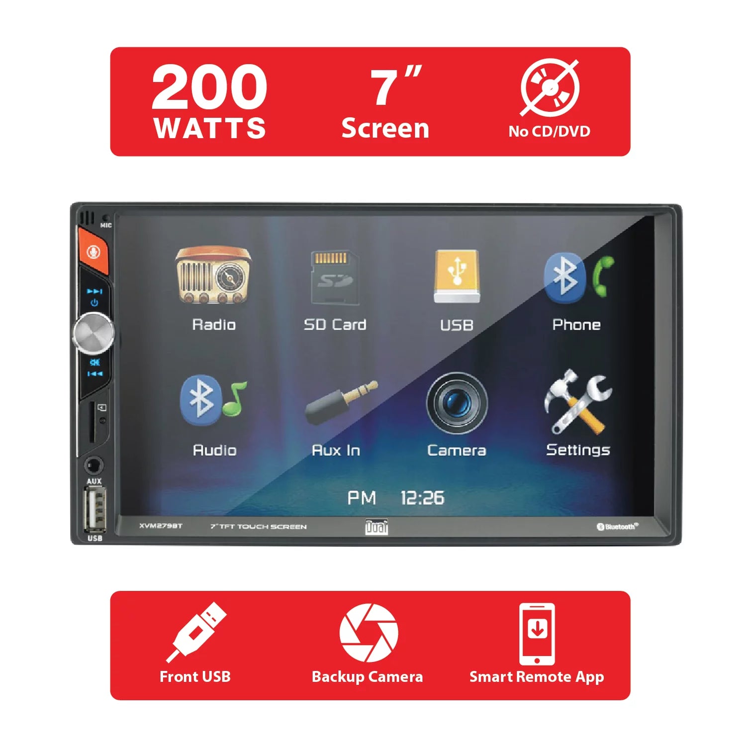 Dual Electronics 7&quot; LED Touch Screen Double Din Car Stereo with Bluetooth and (2) 6.5&quot; 2-Way Speakers