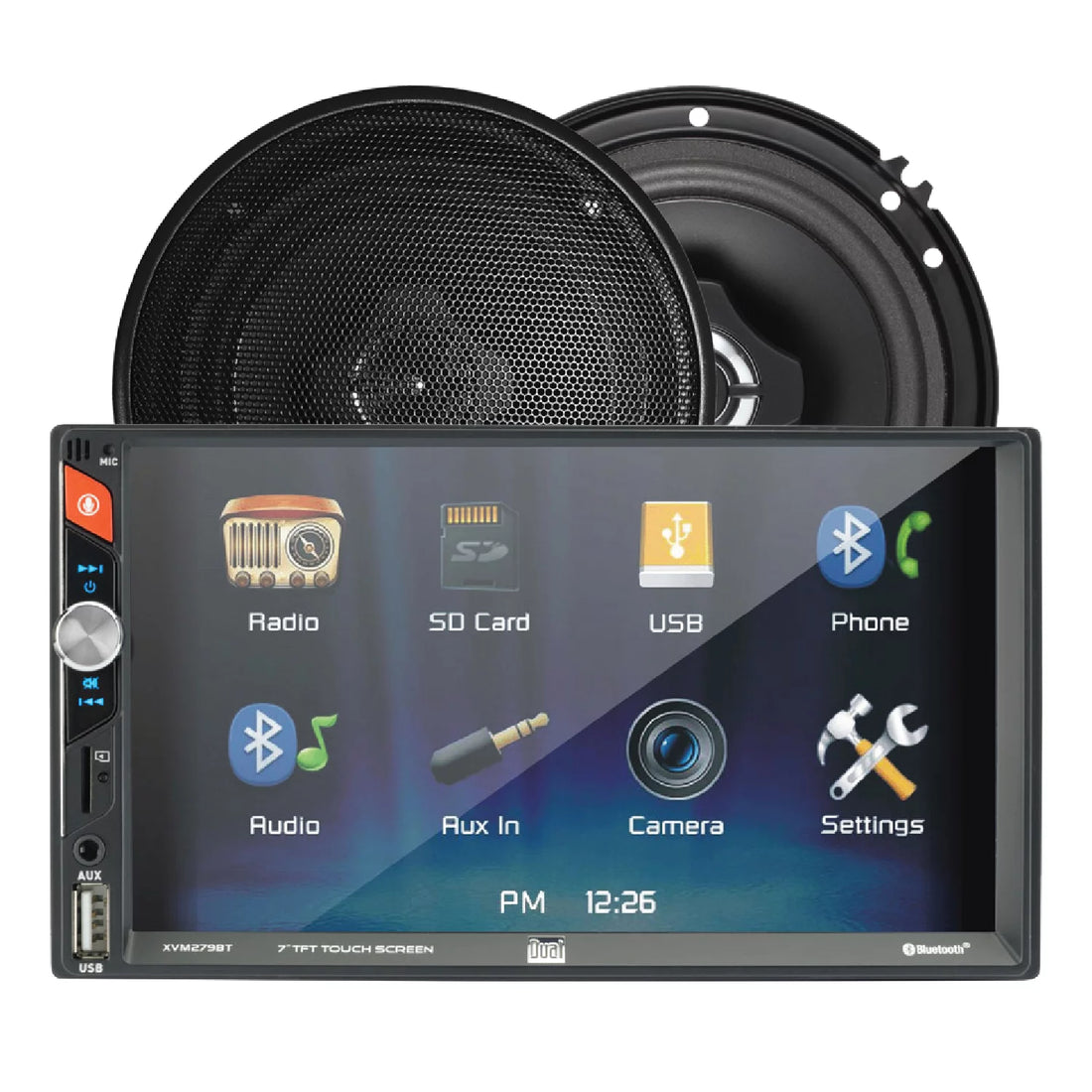 Dual Electronics 7&quot; LED Touch Screen Double Din Car Stereo with Bluetooth and (2) 6.5&quot; 2-Way Speakers