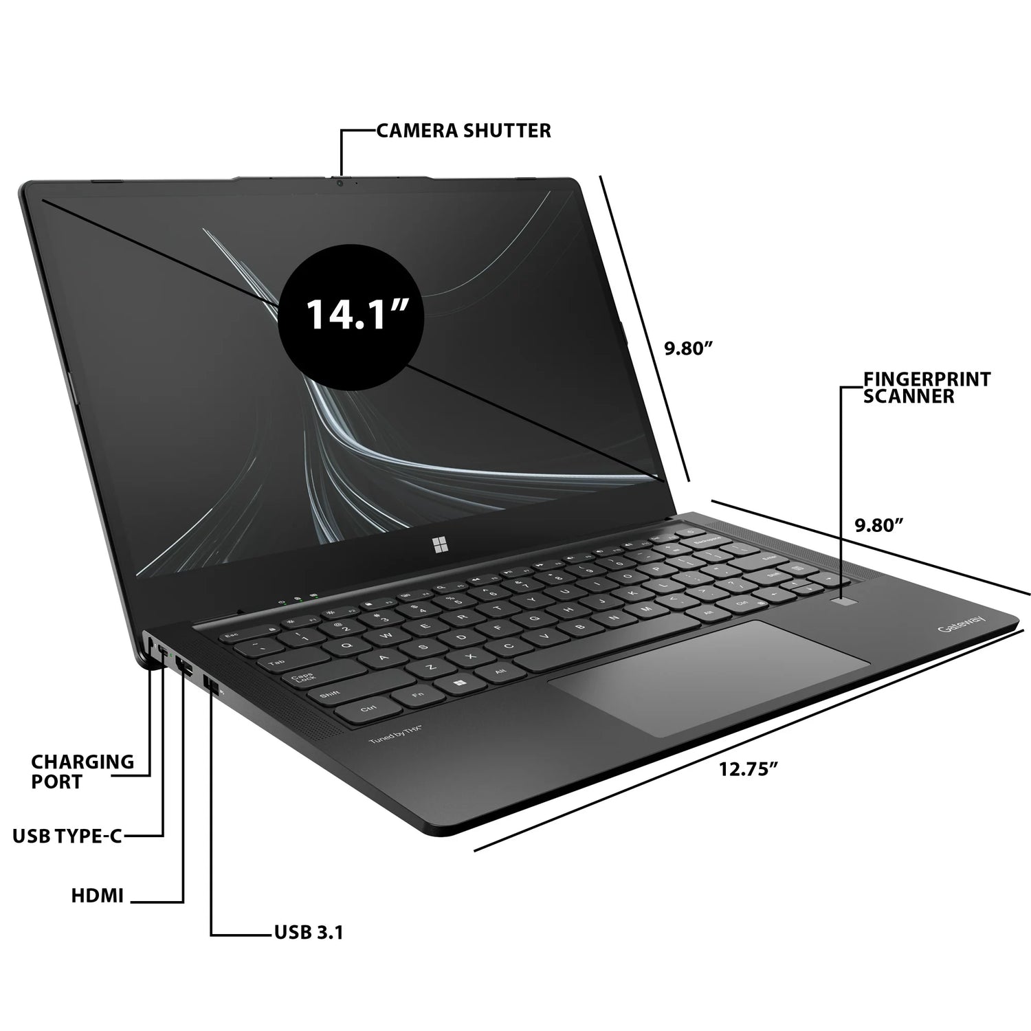 Gateway 14.1&quot; Ultra Slim Notebook, FHD Touchscreen, Intel Core i5-1235U, 8GB RAM, 512GB SSD, Fingerprint Scanner, Tuned by THX Audio, 2MP Camera, HDMI, Windows 11, Black